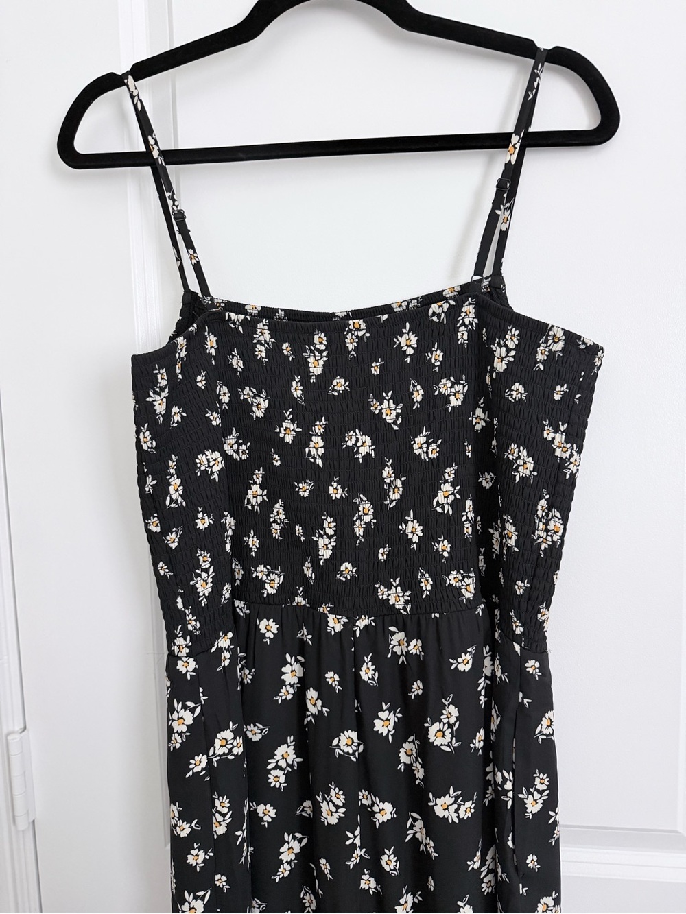 Francesca's Black Floral Smocked Jumpsuit